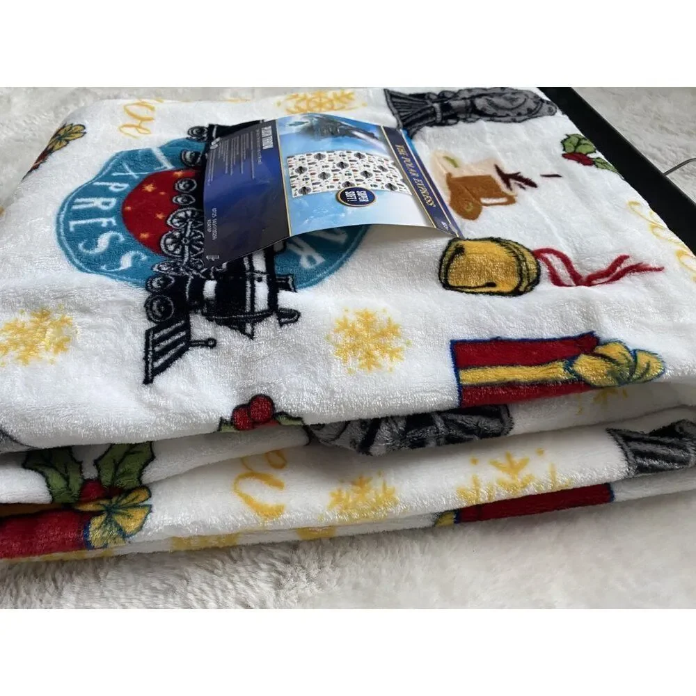 The Polar Express Icons 50 X 70”‎ Soft Plush Throw Blanket Christmas Holiday NEW
